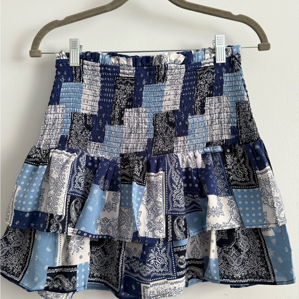 English Factory Blue Tiered Mini Skirt